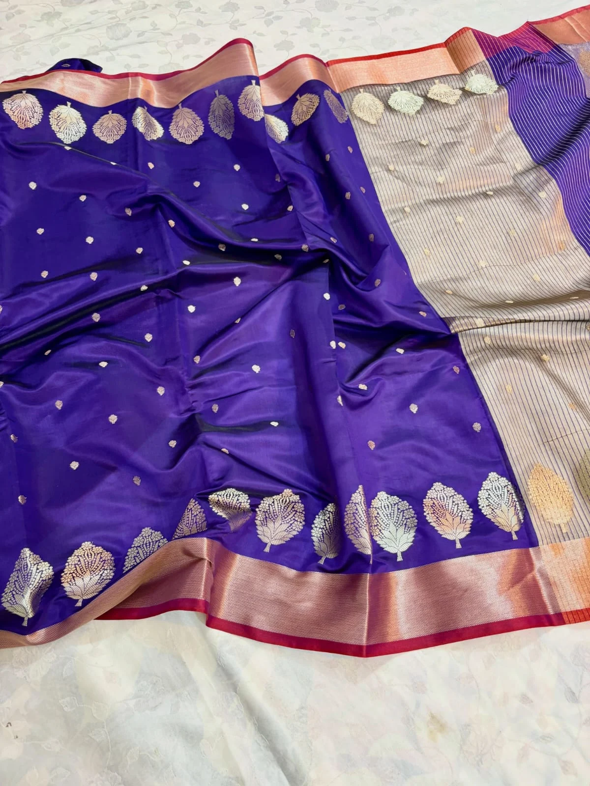 Banarasi Semi Katan Saree - Royal Blue